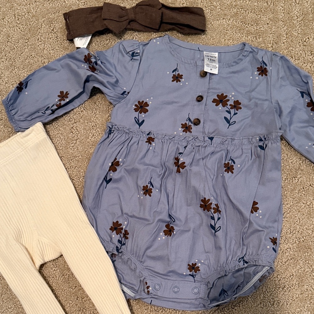 Leopard Print Baby Jacket and Floral Romper Set 12 months - Picture 5 of 5